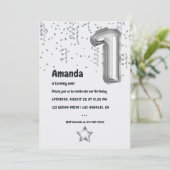 Invitation Faux Silver Foil Balloon 1er anniversaire (Debout devant)