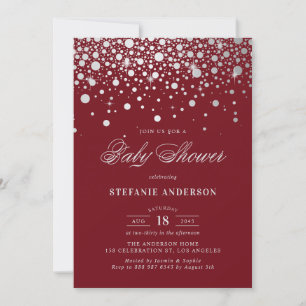 Invitation Faux Silver Foil Confetti Baby shower Bourgogne