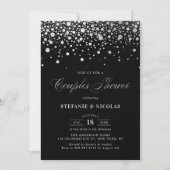 Invitation Faux Silver Foil Confetti Couples Noirs Douche (Devant)