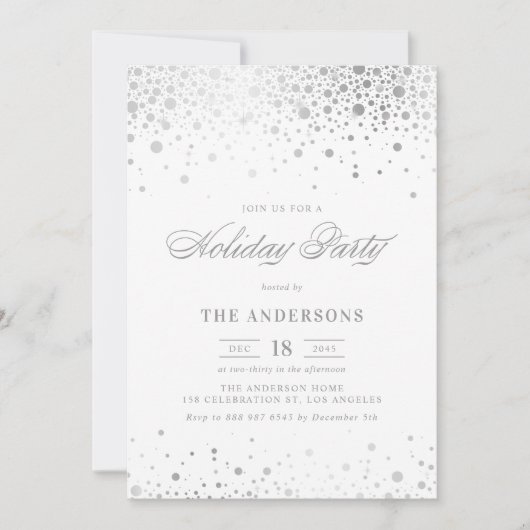 Invitation Faux Silver Foil Confetti Fête (Devant)
