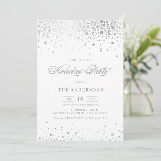 Invitation Faux Silver Foil Confetti Fête (Debout devant)