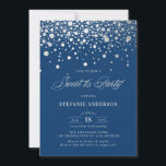 Invitation Faux Silver Foil Confetti | Sweet sixteen de la ma<br><div class="desc">Invitation moderne et élégante à la fête du sweet sixteen avec confetti en fausse feuille d'argent avec arrière - plan bleu marine. Cette invitation est entièrement personnalisable pour tout événement. Veuillez noter qu'il n'y aura pas de véritable feuille dans l'invitation.</div>