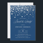 Invitation Faux Silver Foil Confetti | Sweet sixteen de la ma<br><div class="desc">Invitation moderne et élégante à la fête du sweet sixteen avec confetti en fausse feuille d'argent avec arrière - plan bleu marine. Cette invitation est entièrement personnalisable pour tout événement. Veuillez noter qu'il n'y aura pas de véritable feuille dans l'invitation.</div>