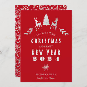 Invitation Faux Silver Foil et Red Merry Christmas Card