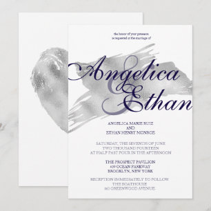 Invitation Faux Silver Foil, Mariage moderne