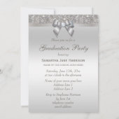 Invitation Faux Silver Jewels Bow Girls (Dos)