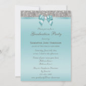 Invitation Faux Silver Jewels Turquoise Bow Girls Graduation (Dos)