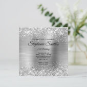 Invitation Faux Silver Parties scintillant Foil Monogramme 21 (Debout devant)