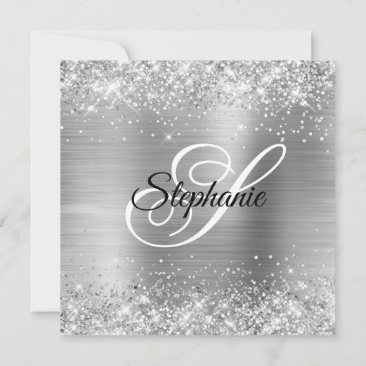 Invitation Faux Silver Parties scintillant Foil Monogramme 21 (Dos)