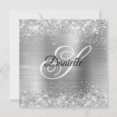 Invitation Faux Silver Parties scintillant Foil Monogramme 50 (Dos)