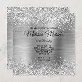 Invitation Faux Silver Parties scintillant Foil Monogramme 60 (Devant / Derrière)