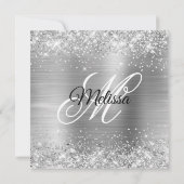 Invitation Faux Silver Parties scintillant Foil Monogramme 60 (Dos)