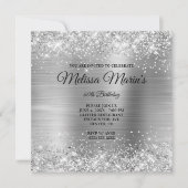Invitation Faux Silver Parties scintillant Foil Monogramme 60 (Devant)