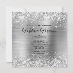 Invitation Faux Silver Parties scintillant Foil Monogramme 60