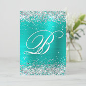Invitation Faux Silver Parties scintillant Turquoise Foil 50e (Debout devant)