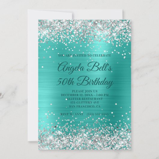 Invitation Faux Silver Parties scintillant Turquoise Foil 50e (Dos)