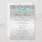 Invitation Faux Silver Sequins Baby shower bleu Turquoise (Dos)