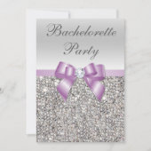 Invitation Faux Silver Sequins Lilac Bow Bachelorette Party (Devant)
