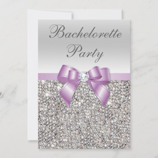 Invitation Faux Silver Sequins Lilac Bow Bachelorette Party (Devant)
