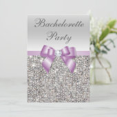 Invitation Faux Silver Sequins Lilac Bow Bachelorette Party (Debout devant)