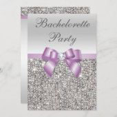 Invitation Faux Silver Sequins Lilac Bow Bachelorette Party (Devant / Derrière)