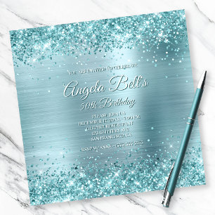 Invitation Faux Sparkly Aqua Parties scintillant Turquoise Pa