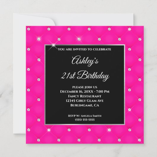Invitation Faux Sparkly Diamond Hot Pink Anniversaire (Devant)