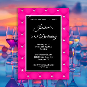 Invitation Faux Sparkly Diamond Tufted Hot Pink 21e anniversa