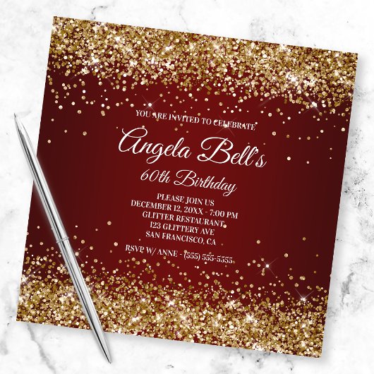 Invitation Faux Sparkly Gold Parties scintillant Bourgogne Om