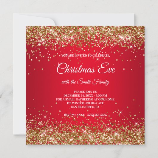 Invitation Faux Sparkly Gold Parties scintillant Christmas Re (Dos)