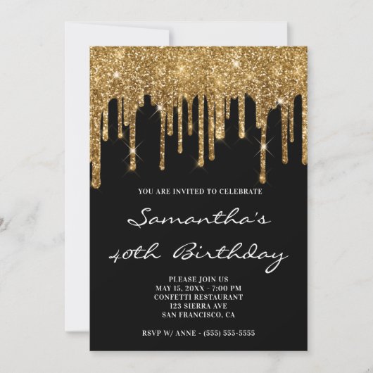 Invitation Faux Sparkly Gold Parties scintillant Drives Black (Devant)