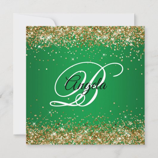Invitation Faux Sparkly Gold Parties scintillant Monogram Gre (Devant)