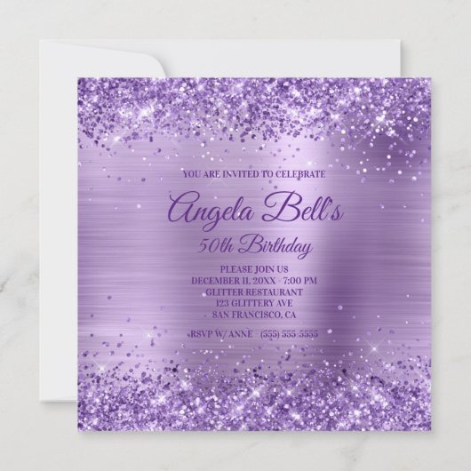 Invitation Faux Sparkly Parties scintillant royale violet et  (Dos)