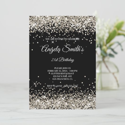 Invitation Faux Sparkly Platinum Parties scintillant Noir (Debout devant)
