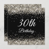 Invitation Faux Sparkly Platinum Parties scintillant Noir (Devant / Derrière)