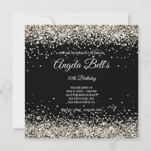Invitation Faux Sparkly Platinum Parties scintillant Noir (Dos)