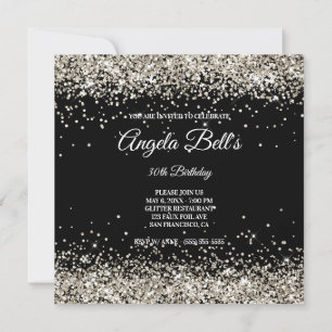 Invitation Faux Sparkly Platinum Parties scintillant Noir