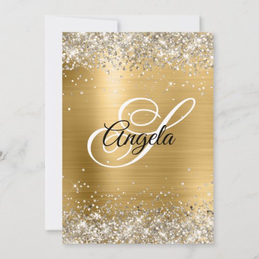 Invitation Faux Sparkly Platinum Parties scintillant or Monog (Dos)