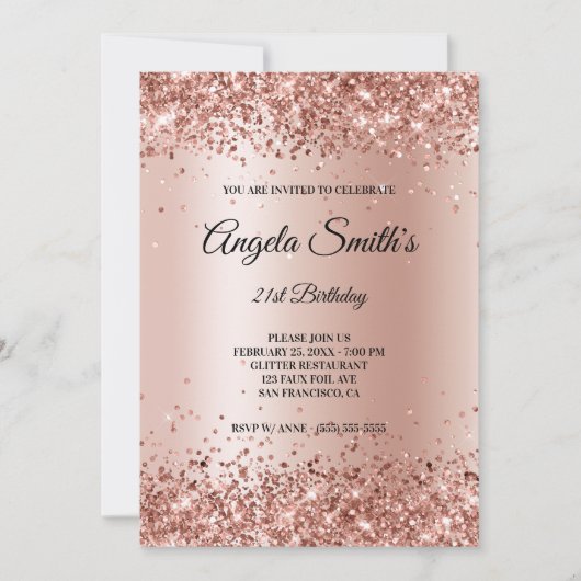 Invitation Faux Sparkly Rose Gold Parties scintillant Foil (Devant)