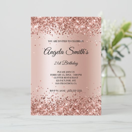 Invitation Faux Sparkly Rose Gold Parties scintillant Foil (Debout devant)