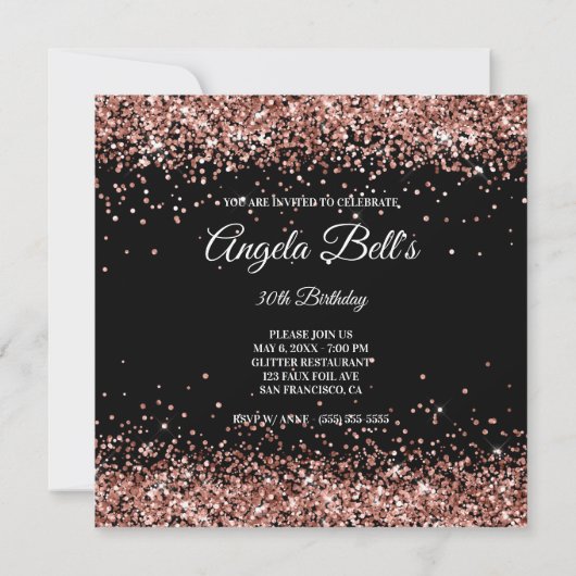 Invitation Faux Sparkly Rose Gold Parties scintillant Noir (Dos)
