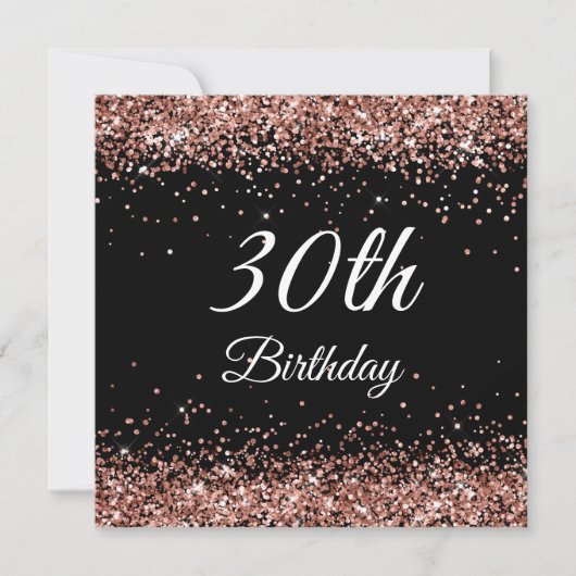 Invitation Faux Sparkly Rose Gold Parties scintillant Noir (Devant)