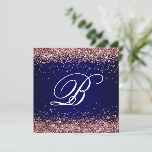 Invitation Faux Sparkly Rose Parties scintillant d'or Monogra (Debout devant)
