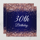 Invitation Faux Sparkly Rose Parties scintillant or bleu mari (Devant / Derrière)