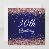 Invitation Faux Sparkly Rose Parties scintillant or bleu mari (Devant)