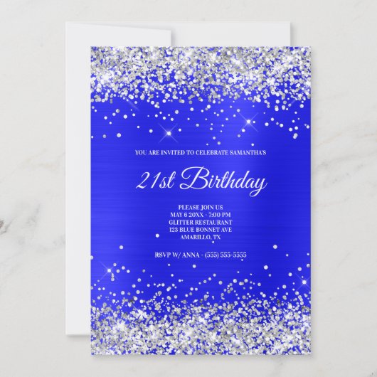 Invitation Faux Sparkly Silver Parties scintillant Bleu Bleu  (Devant)