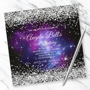 Invitation Faux Sparkly Silver Parties scintillant Céleste Vi
