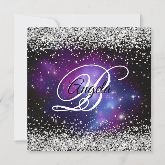 Invitation Faux Sparkly Silver Parties scintillant Céleste Vi (Devant)