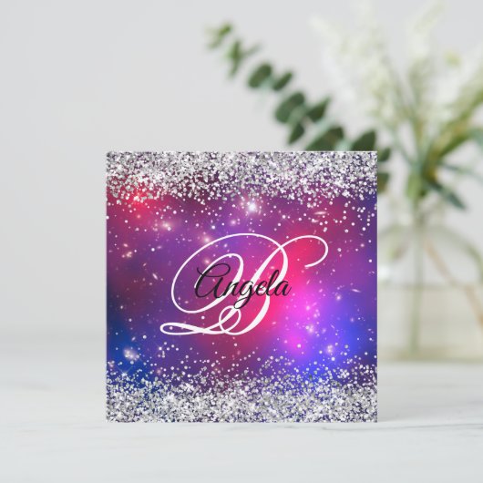 Invitation Faux Sparkly Silver Parties scintillant Celestial (Debout devant)