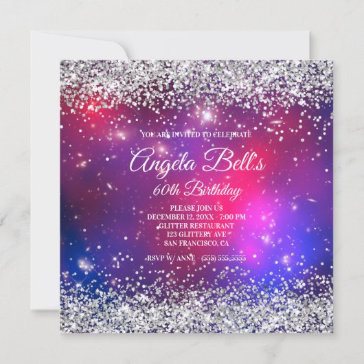 Invitation Faux Sparkly Silver Parties scintillant Celestial (Dos)